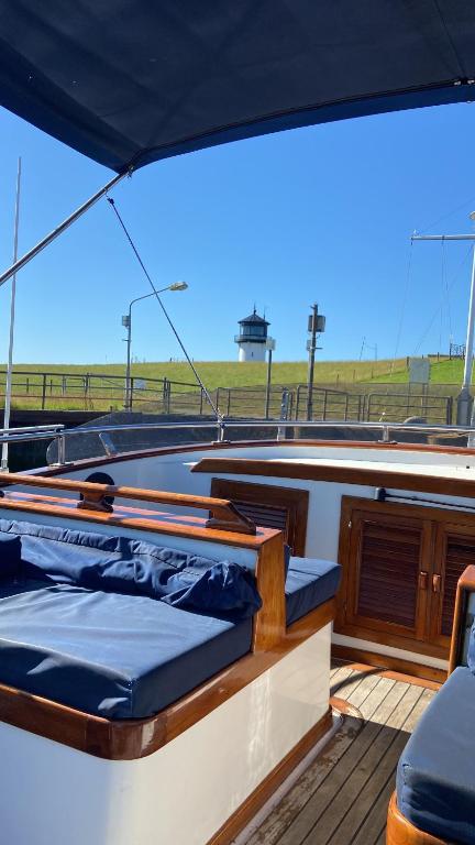 Blick vom Deck auf den Leuchtturm